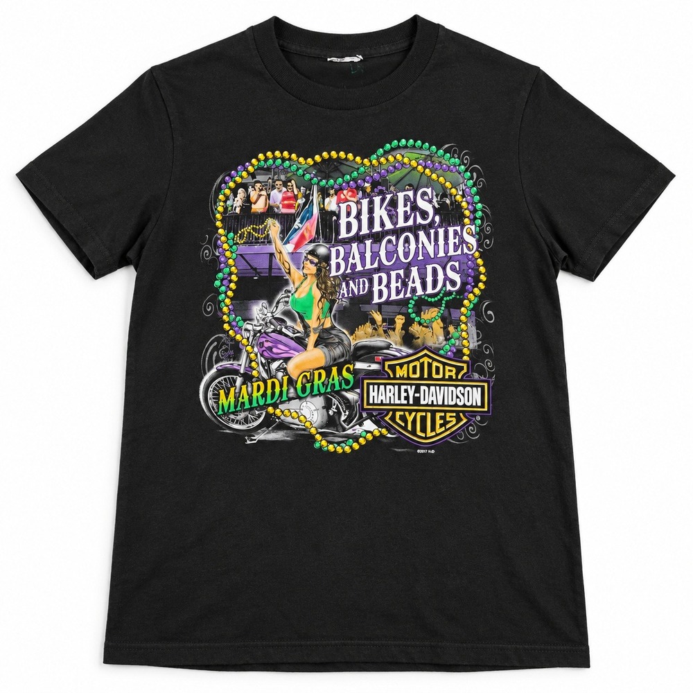 Harley Davidson Mardi Gras Voodoo Graphic T Shirt Womens Large Black 2011‎